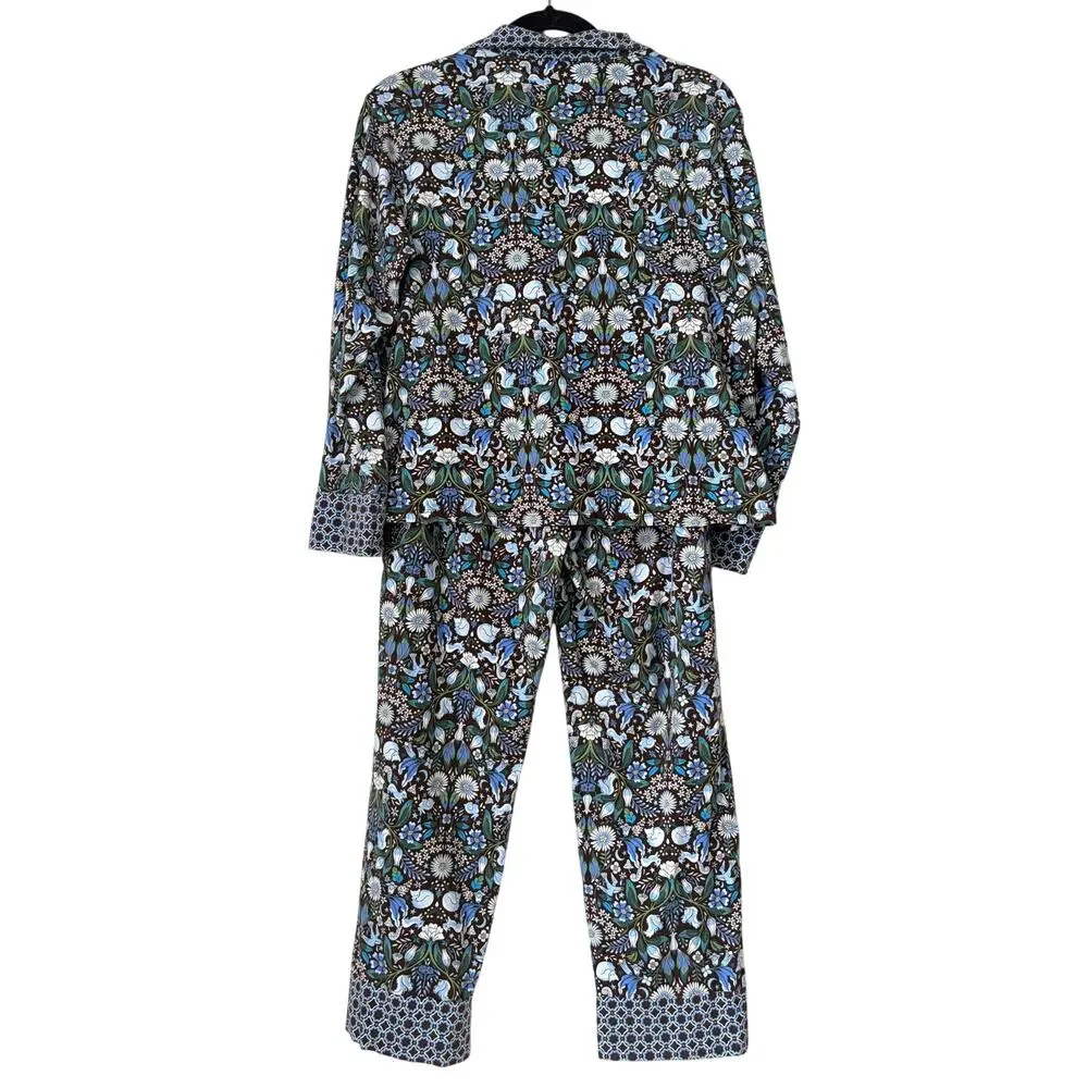 Vera Bradley 100% Cotton Forest Notch Collar Pajama Set Blue Brown Size S